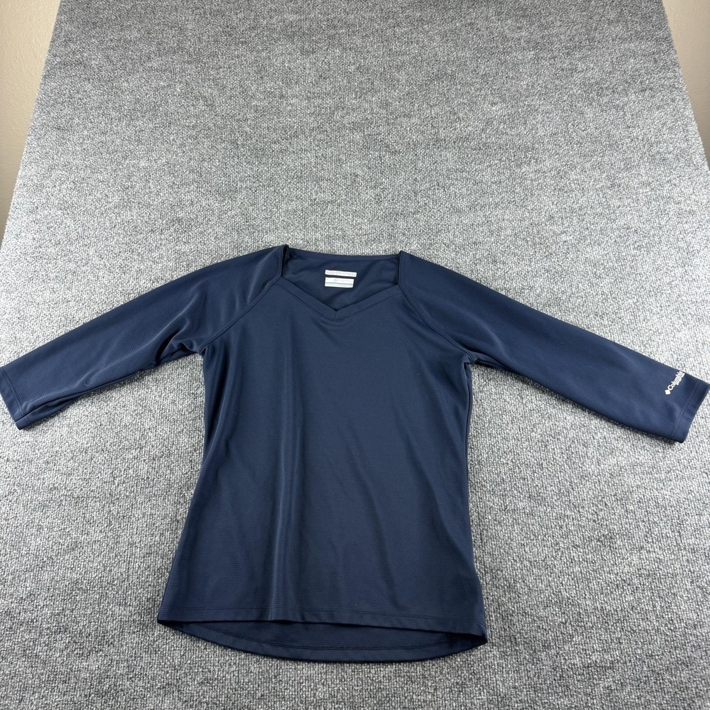 Columbia Shirt Womens S Blue Omni-Shade V Neck 3/4 Sleeve Sun Protection